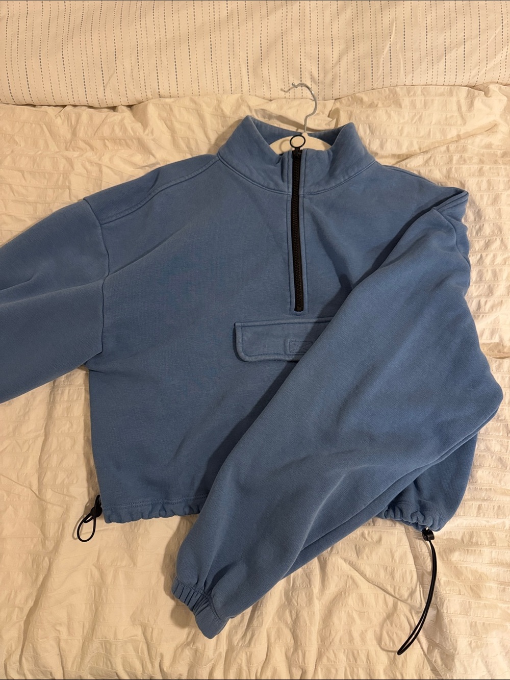 Topshop Cropped Blue Quarter-Zip Pullover